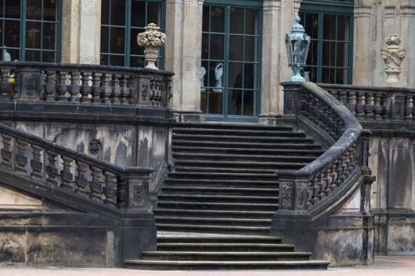 Massive stone staircase in the inner courtyard of the Residenzschloss, Old Town, Dresden, Saxony,