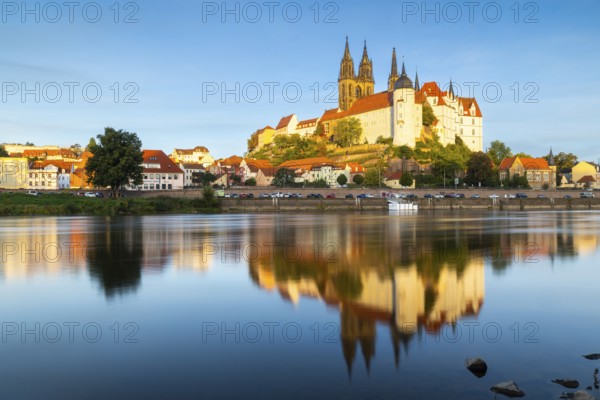 View of Albretsburg Castle and Meissen Cathedral, St. Johannis and St. Donatus, Reflection in the