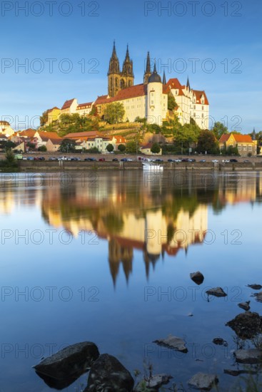 View of Albretsburg Castle and Meissen Cathedral, St. Johannis and St. Donatus, Reflection in the