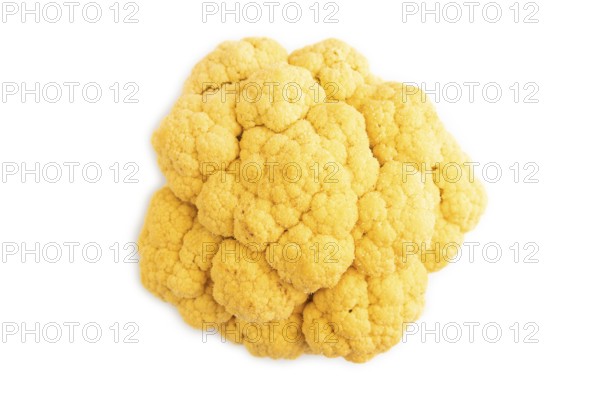Yellow Cauliflower isolated on white background. Top view, copy space, flat lay. healthy food,