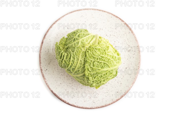 Green lettuce isolated on white background. Top view, copy space, flat lay. healthy food,