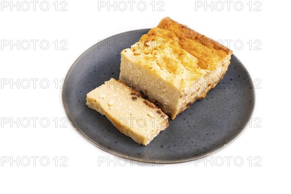 ?ottage cheese ?asserole, Curd cake, with dried apricots and raisins Isolated on white background,