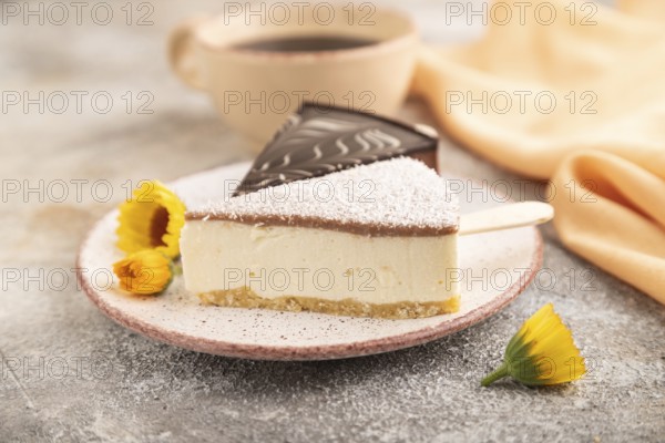 Chocolate and Vanilla Cake pops Marshmallow with cup of coffee on brown concrete background and