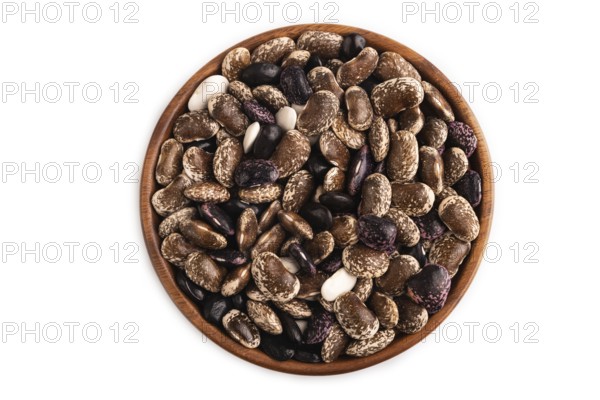 Wooden bowl with Kidney beans isolated on white background, top view, flat lay, close up,