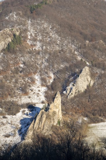 Cervenokamenské cliff (cervenokamenske bradlo), a huge rock with bushes, trees and meadows in