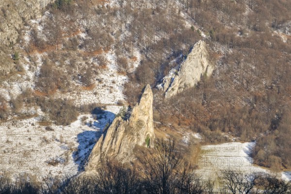 Cervenokamenské cliff (cervenokamenske bradlo), a huge rock with bushes, trees and meadows in