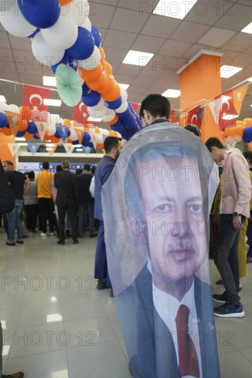Gaziantep, Türkiye – May 28, 2023. Members of the ruling Justice and Development Party (AKP) follow