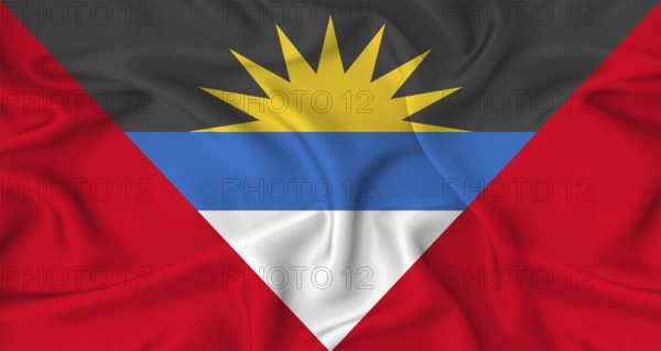 Realistic Antigua and Barbudan flag waving. Close up of flag of Antigua and Barbuda with cloth