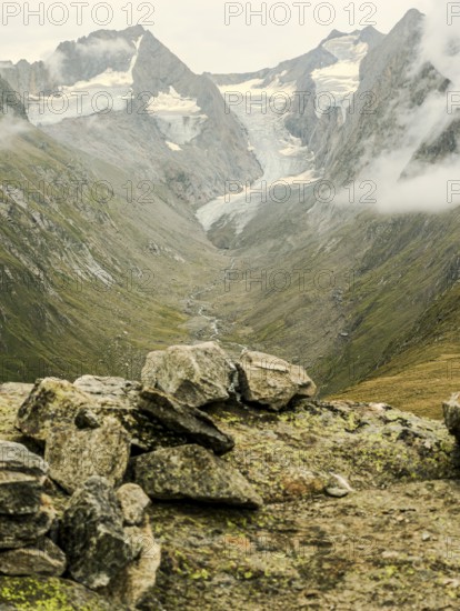 View from the Hohe Mut over to the Gaisbergferner and the Gurgler Kamm in the Ötztal Alps, Tyrol,