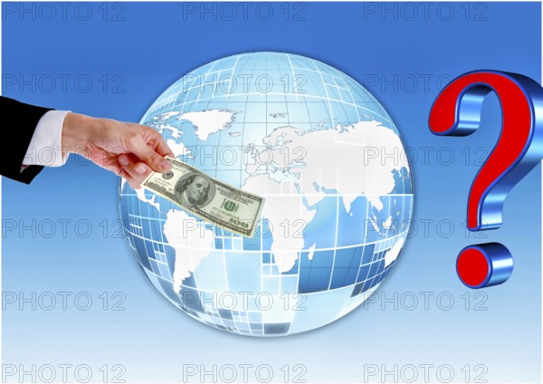 Symbolic image, hand reaches out 100-dollar note, dollar continues to be leading currency or
