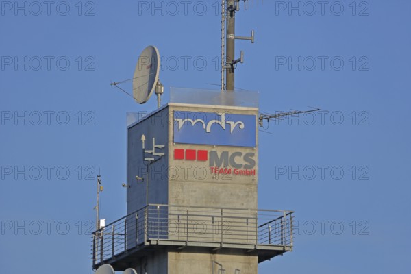 Antenna and satellite dish on the roof of the MDR Landesfunkhaus, Central German television