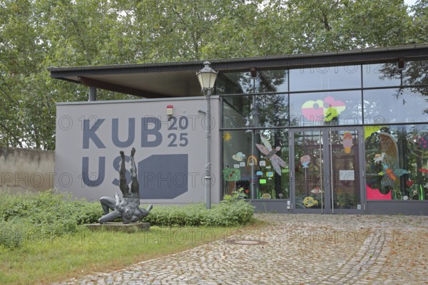 Entrance to the Cube 2025 to the art museum Kloster Unser Lieben Frauen and sculpture Ringergruppe