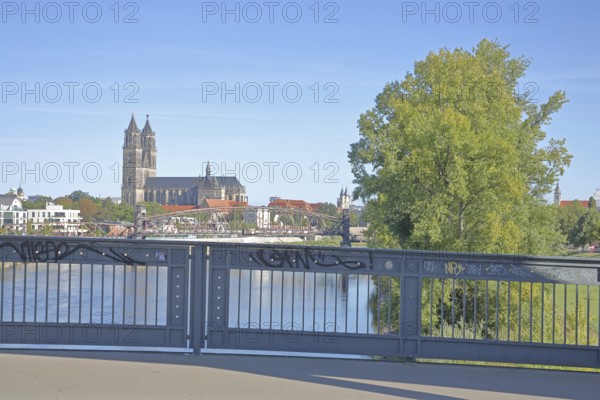 Railing of the lift bridge, Gothic Magdeburg Cathedral of St Mauritius and St Katharina, church,