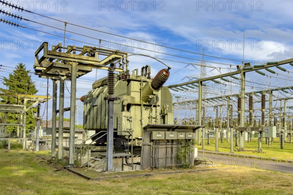 In front large transformer transformer transformer power transformer in transformer station, on the