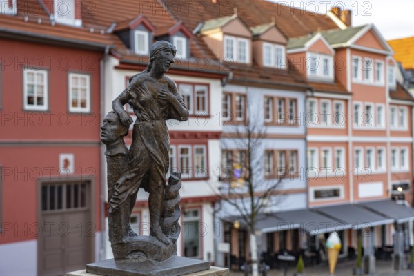 Bronze sculptures of Gotha's virtues on the balustrade of the horse trough on the main market
