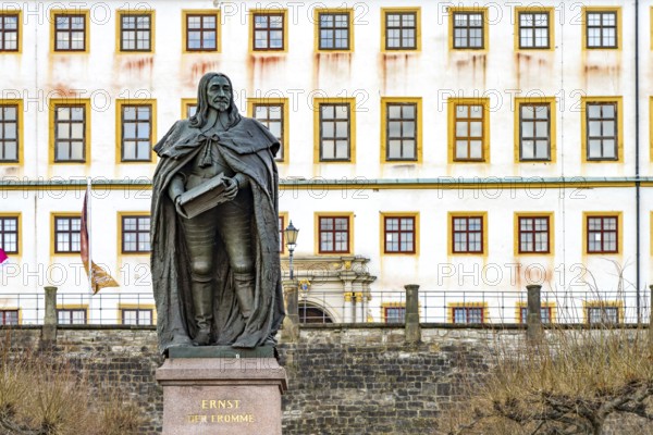 Monument to Ernest the Pious in front of Friedenstein Castle in Gotha, Thuringia, Germany
