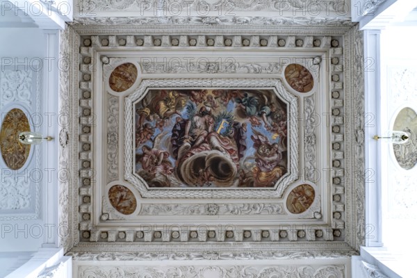 Ceiling painting in the interior of the castle church at Friedenstein Castle in Gotha, Thuringia,