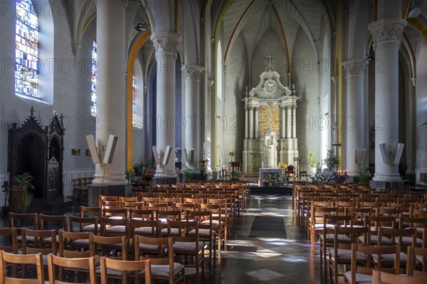 Altar of the 19th century Gothic Revival Saint Martin church in the village Beauraing, province of