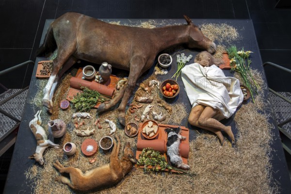 Replica of burial chamber beneath the tumulus of Grijpen at Het Toreke museum with Gallo-Roman