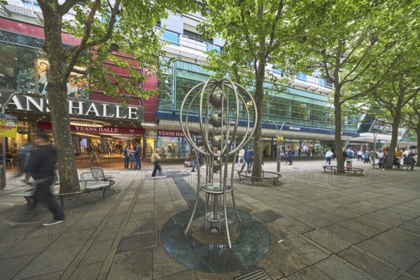 Aquamobile, public art, kinetic object made of metal, water kineticist Gottfried Gruner, city