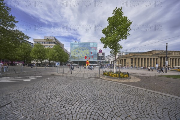 Art museum Stuttgart, pedestrian zone, modern architecture, general development, cobblestone