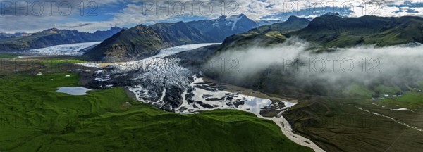 Ice floes, glacier, glacier tongue, glacier lake, sunny, cloudy, morning mood, mountains,