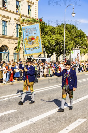 Flag bearer of the Bavarian Sport Shooting Association, traditional traditional costume and