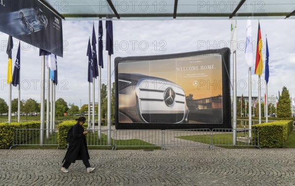 Entrance area at the exhibition halls. IAA MOBILITY in Munich. The Autoshow presents itself as a