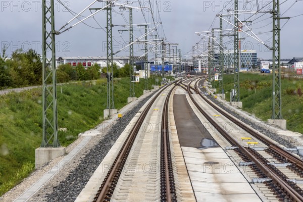Track system of the new railway line between Wendlingen and the new airport station. The section of