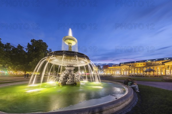 Evening atmosphere at Schlossplatz Stuttgart. View of the Königstraße pedestrian zone and the
