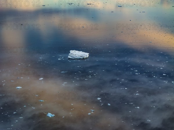 Ice floes, iceberg, fog, clouds, morning mood, reflection, aerial view, summer, glacier lagoon,