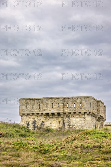 Old fort tower at Pointe du Toulinguet on the french coast on a moor, Camaret-sur-Mer, Crozon