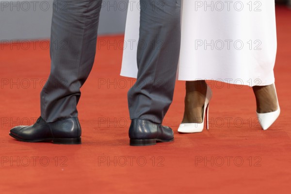 Venice, Italy - 2 September 2025: Shoes of Idris Elba and Sabrina Dhowre Elba during the red carpet