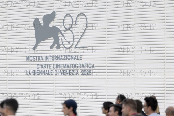 Venice, Italy - 1 September 2025: La Biennale di Venezia - Logo in front of the Palazzo del Cinema