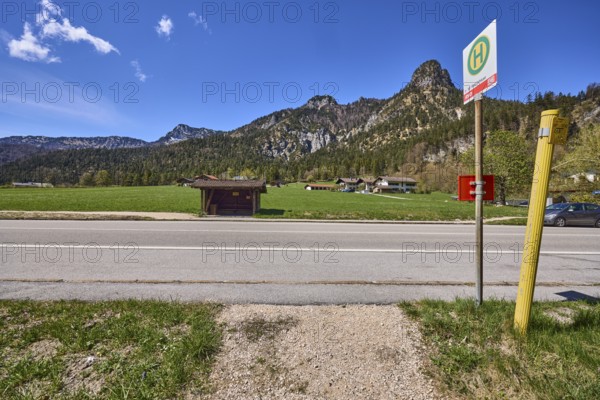 Road, bus stop, bus shelter, landscape photography, mountains, hills, footpath and cycle path,