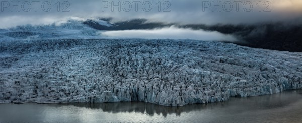 Glacier lake, glacier, summer, evening mood, panorama, aerial view, Fjallsjökull, Vatnajökull