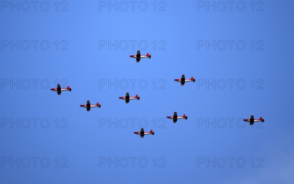Formation flight of the Swiss Air Force Squadron Pilatus PC-7 TEAM, Grosswangen, Canton Lucerne,