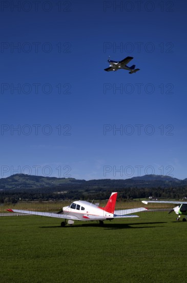 BRM Aero Bristell B23 identification aircraft registration HB-KGU taking off over Piper Archer II