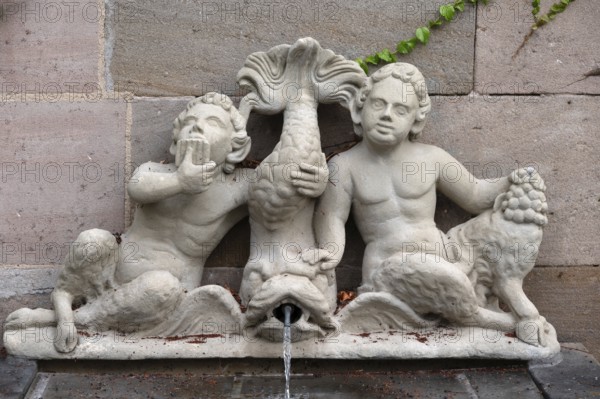 Figures from a baroque fountain, around 1700, Melanchtonschule, Nuremberg, Middle Franconia,