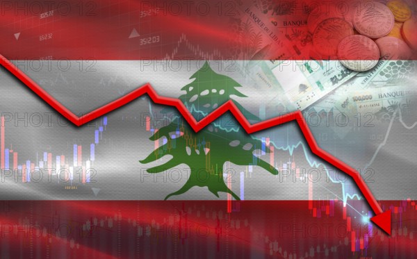 Lebanon financial crisis on economic graph. Lebanon financial fall on economy marke