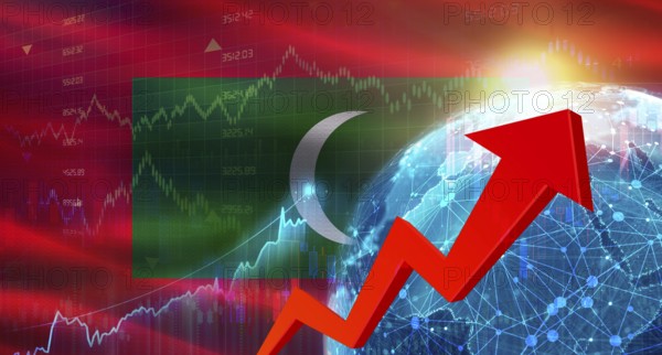Global financial growth with Maldives flag. Financial growth with Maldives flag on economic