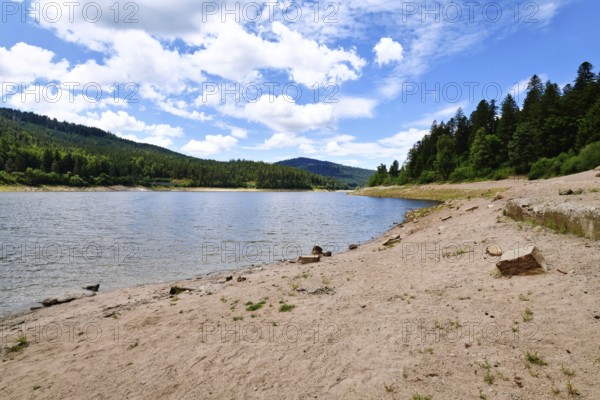 Beautiful mountain lake in the Black Forest in Forbach in Germany called Schwarzenbach Reservoir