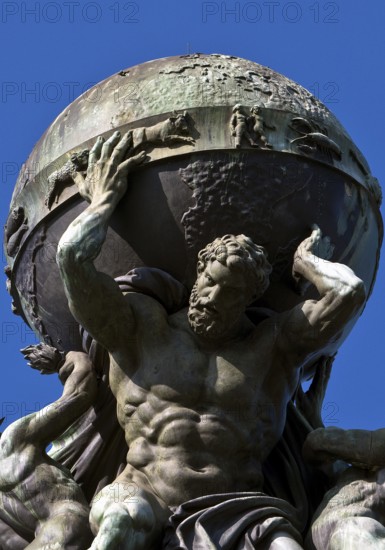 Atlas, carrying the globe, supported by steam and electricity by Gustav Herold, main railway