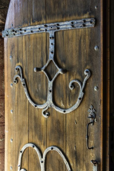 Compains, ironwork detail on the entrance door, Saint Georges church, Auvergne Volcanoes Regional