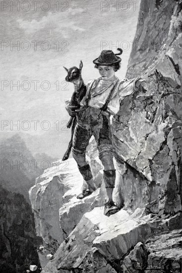 Boy has rescued a little goat that got lost on the mountain, now he is afraid to climb the mountain