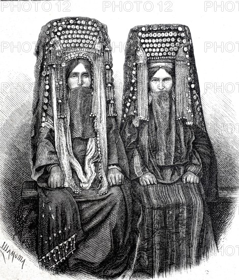 Women's traditional costume in Turkmenistan around 1880, from the Krasnovodsk region, today