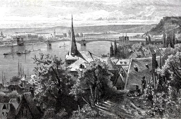 Koblenz, with a view of the royal residence palace, 1890, Rhineland-Palatinate, Germany,