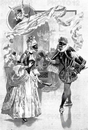 Madame Pompadour and Marquis Posa at a masked ball. Jeanne-Antoinette Poisson, dame Le Normant