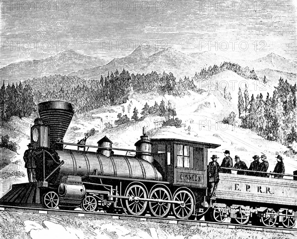Locomotive for the Pacific Railway, steam locomotive, inscription EPRR, Pacific Railway, railway,