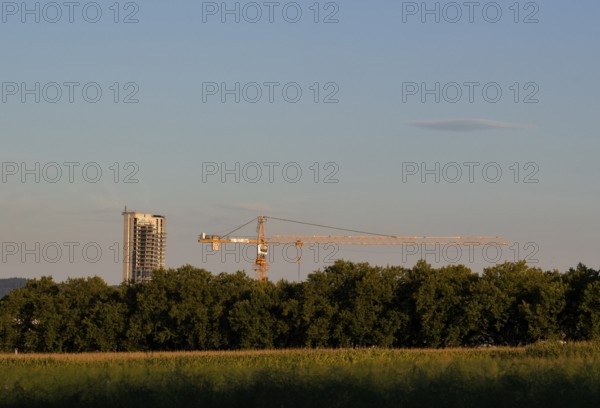 Schwabentower, half-finished high-rise GEWA-Tower, ruined building, construction crane, Fellbach,